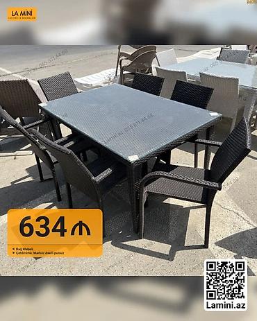 Мебель: Bağ mebeli dəsti - 1 ədəd kvadrat formada masa, üstü şüşə səthli - 8 — 1