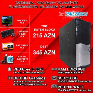 Kompüter, noutbuk və planşetlər: Sistem Bloku "Qori DDR3 1155 H61/Core i5 3570/8GB Ram/256GB SSD" Ofis