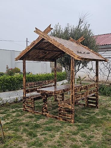 hacioglu mebel fabriki: Bağ, həyət və istirahət sahələri üçün taxta kölgəlikli oturma dəsti — 6