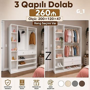 rahat mebel: Yeni, 3 qapılı, Siyirməli, Rəngli, Açılan, Düz dolab — 1