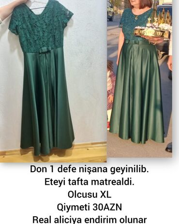 купить кепку в баку: Zərif tünd yaşıl rəngli uzun don - Üst hissə: qısaqoll, krujeva