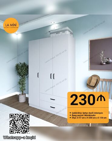 Matraslar: Açılan, 3 qapılı Düz dolab, Qarderob, paltar dolabı