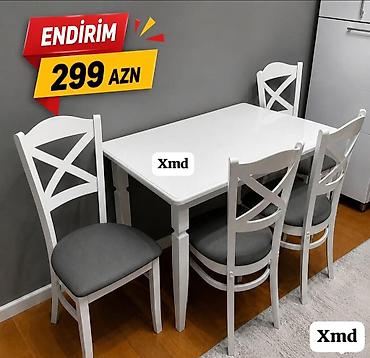 masaustu dest: Ağ rəngli yemək otağı dəstləri Variantlar: - Düzbucaqlı masa + 4 stul — 1