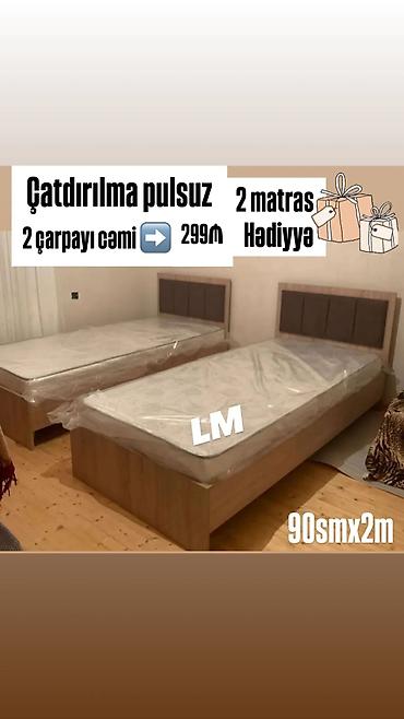 Ev üçün mebel: İki ədəd tək çarpayı dəsti - Ölçü: 90 sm x 2 m - Hər çarpayı üçün — 1