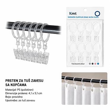 KMT Za zavesu za tuš 5201843 Set prstenova za tuš zavesu sa kopčama