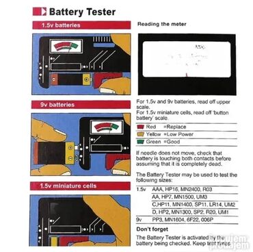 Ostali merni alati: TESTER za baterije: - Analogni ili Digitalni model; Karakteristike: - — 8