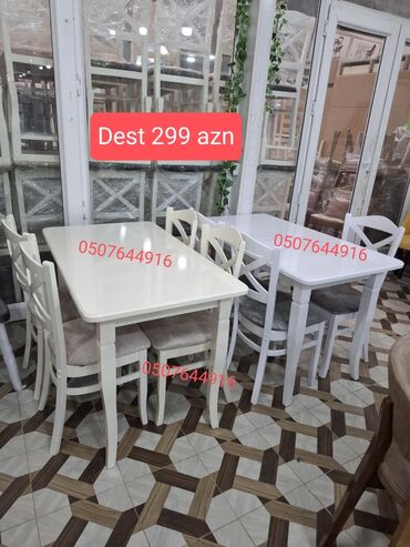 Mətbəx üçün, Yeni, Açılmayan, Dördbucaq masa, 4 stul