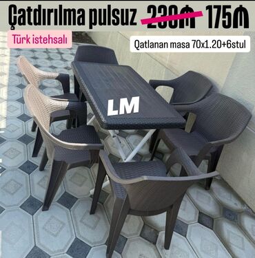 Masa və oturacaq dəstləri: Balkon üçün, Yeni, Dördbucaq masa, 6 stul