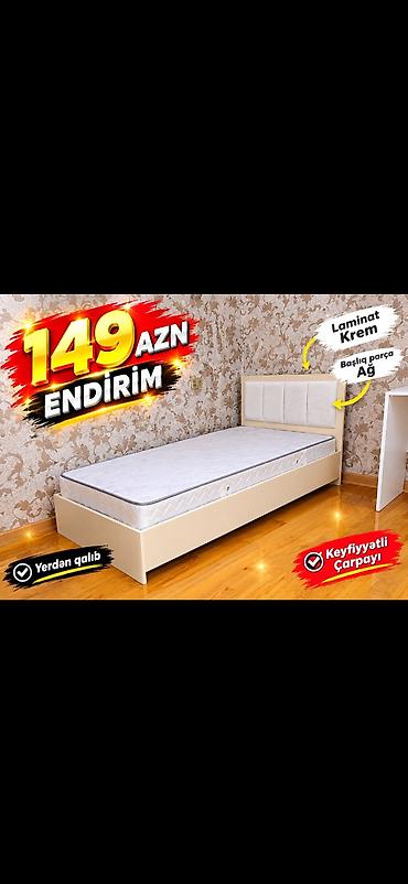 Bir nəfərlik çarpayı – laminat krem rəngdə, başlıq hissəsi ağ. Sade və lalafo.az -da Bir nəfərlik çarpayı – laminat krem rəngdə, başlıq hissəsi ağ. Sade və