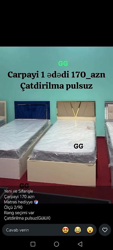 Çarpayı – tək nəfərlik model - Qiymət: 170 AZN (1 ədəd) - Ölçü: 90×200