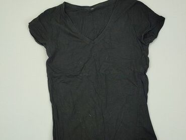 czarne t shirty damskie w serek: T-shirt, S, stan - Dobry