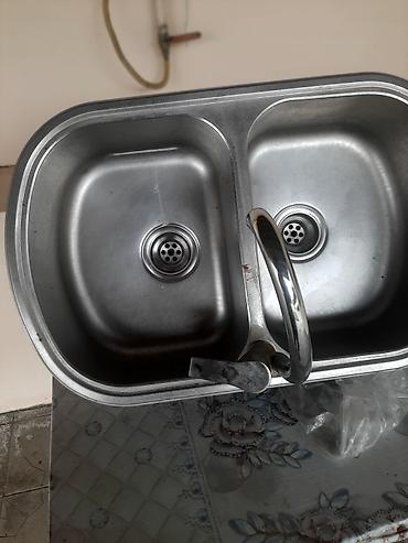 Santexnika: Mətbəx üçün ikigözlü paslanmayan poladdan lavabo və qarışdırıcı kran — 1