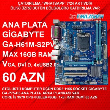 Digər kompüter aksesuarları: Ana Platası Gigabyte Gigabyte-GA-H61M-S2PV, İşlənmiş