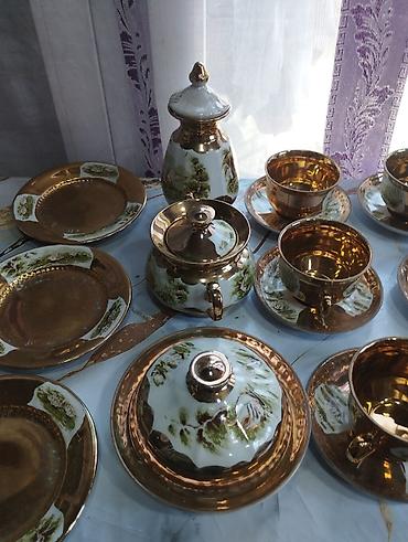 cay: Çay dəsti, rəng - Qızılı, Keramika — 8