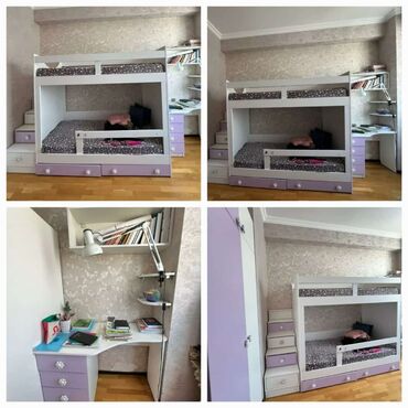 usaq mebeli: Для девочки и мальчика, Двуспальная кровать, Письменный стол, Шкаф