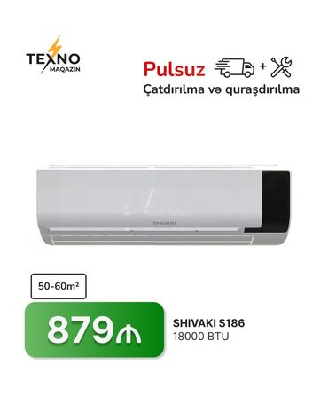 Kondisionerlər: Kondisioner Shivaki, 50-60 kv. m, Split sistem, Pulsuz quraşdırılma