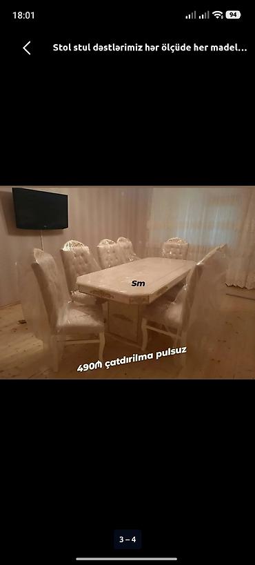 yemek stol: Qonaq otağı üçün, Yeni, Açılmayan, Dördbucaq masa, 6 stul — 1