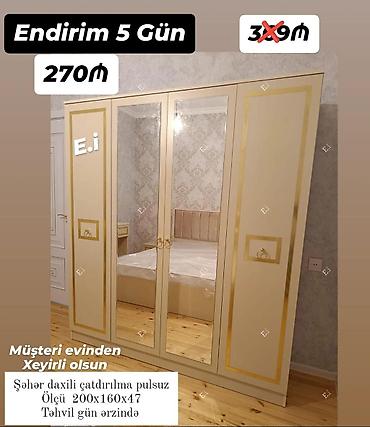 paltar şkafı qiyməti: Güzgülü qapılı dolab – klassik krem və qızılı detallar - Endirim: 5 — 1