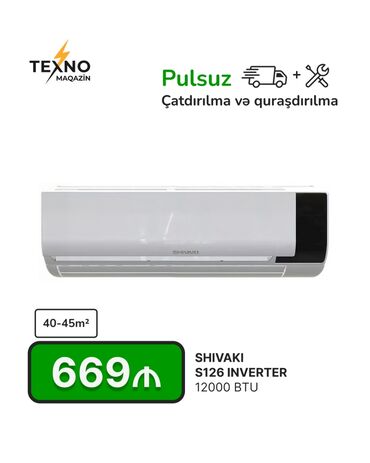 kondisioner tcl: Kondisioner Shivaki, 40-45 kv. m, Split sistem, Kredit yoxdur, Pulsuz quraşdırılma