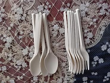 plastik qablar: Birdəfəlik plastik qaşıq və çəngəl dəsti - Rəng: ağ - Material — 1