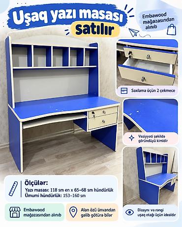 embawood masa: Oğlan və qız üçün, İşlənmiş, Siyirməli, Yazı masası, Stulsuz — 1