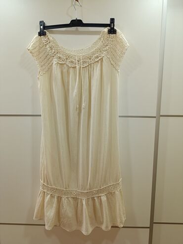 haljine od lana i pamuka: Natesse XL (EU 42), color - Beige, Short sleeves