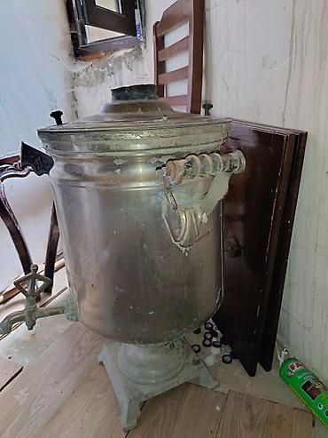samavar boyuk: Köhnə tip samovar/qaynadıcı qazan – böyük həcmli, mərkəzi baca ilə — 6