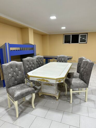 Uşaq və gənc otağı üçün dəstlər: Qonaq otağı üçün, Yeni, Açılmayan, Dördbucaq masa, 6 stul