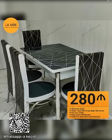QAZ: Mətbəx üçün, Qatlanan, Dördbucaq masa, 4 stul