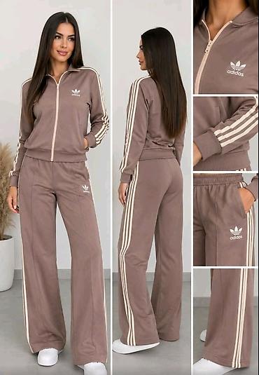 active by tchibo: Nov ženski komplet: zip jakna sa prugama i široke pantalone. Taupe — 1