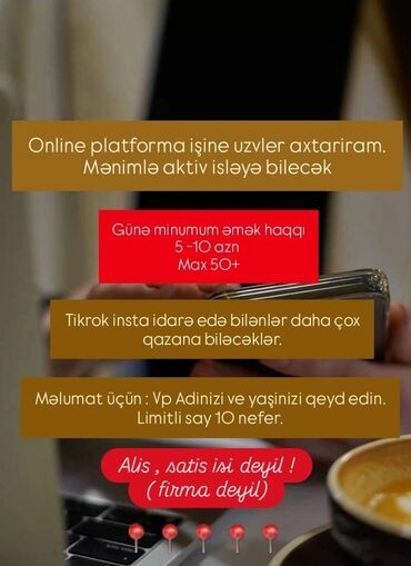 Digər ixtisaslar: SMM menecer tələb olunur, Onlayn iş, İstənilən yaş, 1 ildən az təcrübə