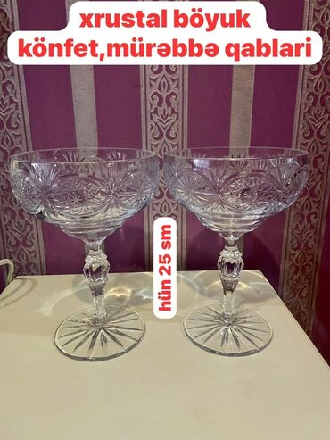 вазы для фруктов и конфет: Xrustal böyük konfekt və mürəbbə qabları – cüt - Material: qalın