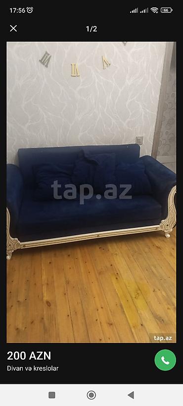 Divanlar: Məhsul: 3 nəfərlik divan - Rəng: tünd göy (velür/mət parça görünüşlü) — 1