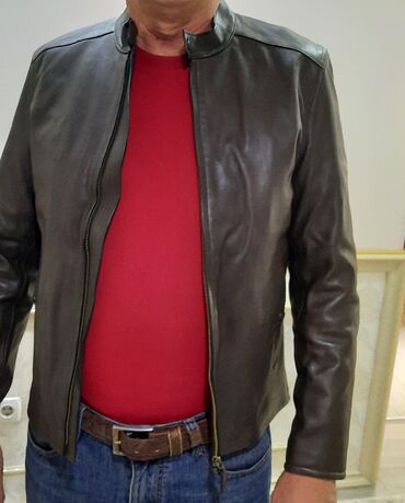 куртка кожанный мужской: Куртка S (EU 36), цвет - Коричневый