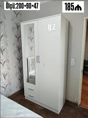 3 reqemi: Ağ rəngli 3 qapılı şkaf, güzgülü model. - Ölçü: 200×90×47 sm (şəkildə — 1
