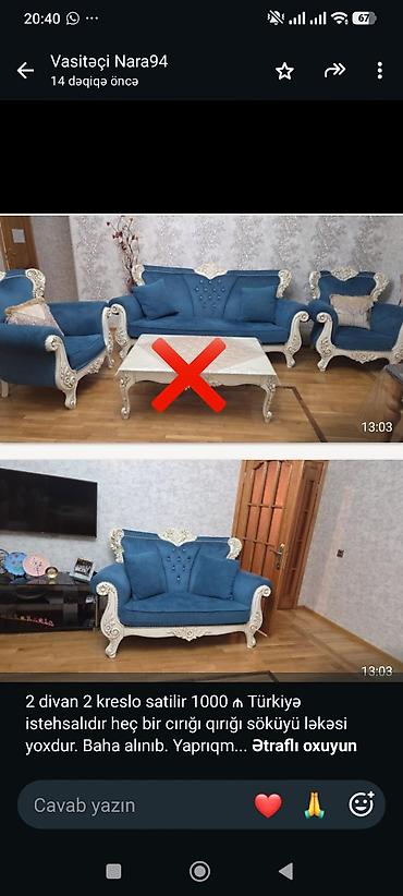 2 divan 2 kreslo satilir 1000 ₼ Türkiyə istehsalıdır heç bir cırığı