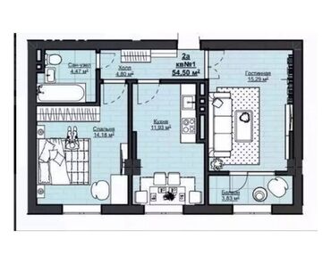 Продажа квартир: 2 комнаты, 54 м², Элитка, 5 этаж, ПСО (под самоотделку)