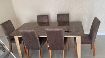 Stullar: Qonaq otağı üçün, İşlənmiş, Açılmayan, Kvadrat masa, 6 stul