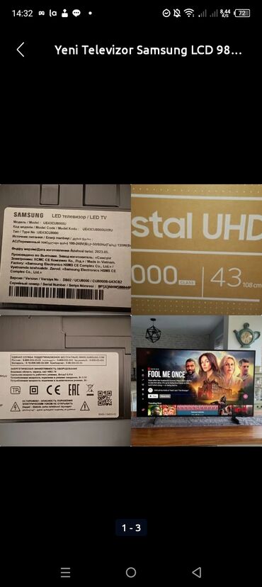 işlenmiş tv: Yeni Televizor Samsung DLED 98" Ünvandan götürmə