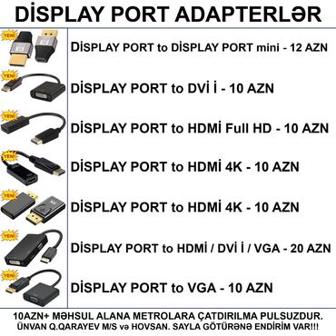 komputer aksesuar: ⭐Display Port to VGA – 10 AZN ⭐Display Port to DVI I – 10 AZN ⭐Display