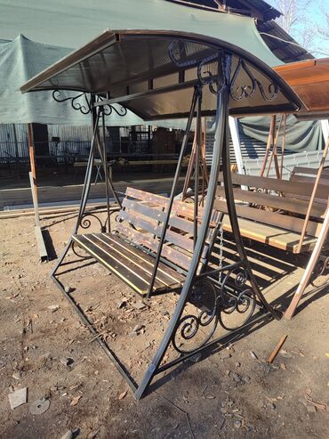 Садовые качели: Садовые качели Металл, Со спинкой, С крышей — 8