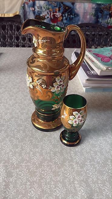 madonna çay desti: Bagema və Madonna üslublu qab dəsti. - Şüşə material, yaşıl zəmində — 2