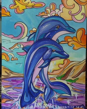 Şəkillər, tablolar: Delfinlər rəsm