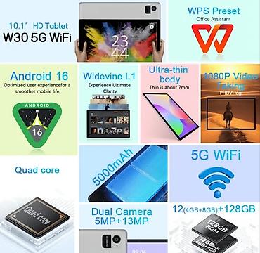samsung a02s ekran: 10.1 düymlük W30 planşet – Android 16 Geniş ekranlı və gündəlik — 3