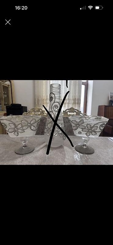 plastik qapı pencərə: Şüşə qab dəsti – 2 ədəd ayaqlı meyvə/şirniyyat qabı - Material — 1