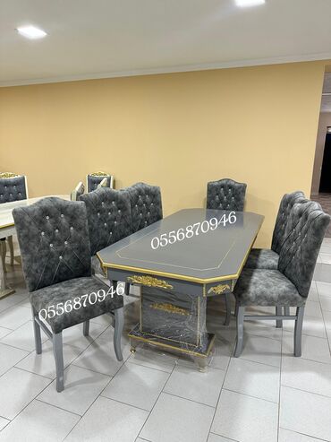 Masa və oturacaq dəstləri: Qonaq otağı üçün, Yeni, Açılmayan, Dördbucaq masa, 6 stul — 11