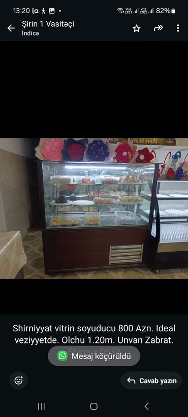 Soyuducu vitrinləri: Shirniyyat vitrin soyuducu 800 Azn. Ideal veziyyetde. Olchu 1.20m