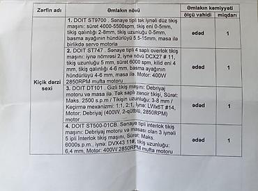 tikis isi: DOIT sənaye tikiş avadanlığı dəsti Məhsul tərkibi: - DOIT bir iynəli — 5