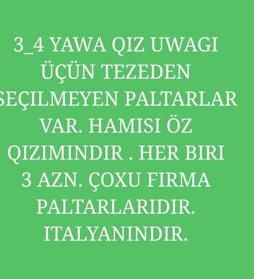 Başqa xidmətlər: Whatcap nomre qoyulub. 3_4 yaw ucun az geyilmiw yəni cemi 2_3 defe