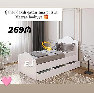 Ev üçün mebel: Ağ rəngli tək nəfərlik çarpayı – alt hissədə üç çekmecəli saxlama — 1